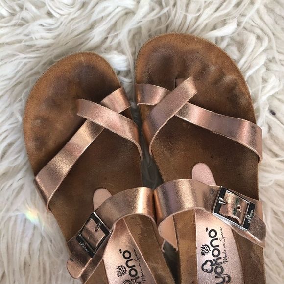 Yokono Spain Rose Gold Copper Strappy Leather Sandals 6 - Picture 2 of 8